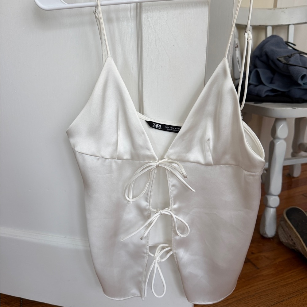 Zara Cream Satin Tie-Front Cami